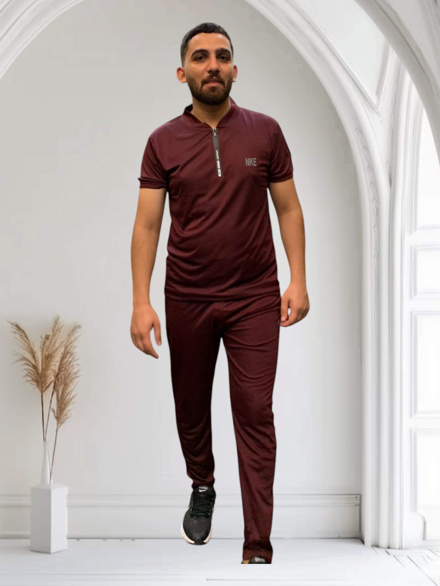 Nik - Men's Mehroon Tracksuit Neck-Zip Summer