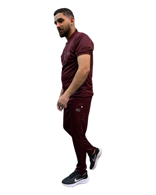 Nik - Men's Mehroon Tracksuit Neck-Zip Summer