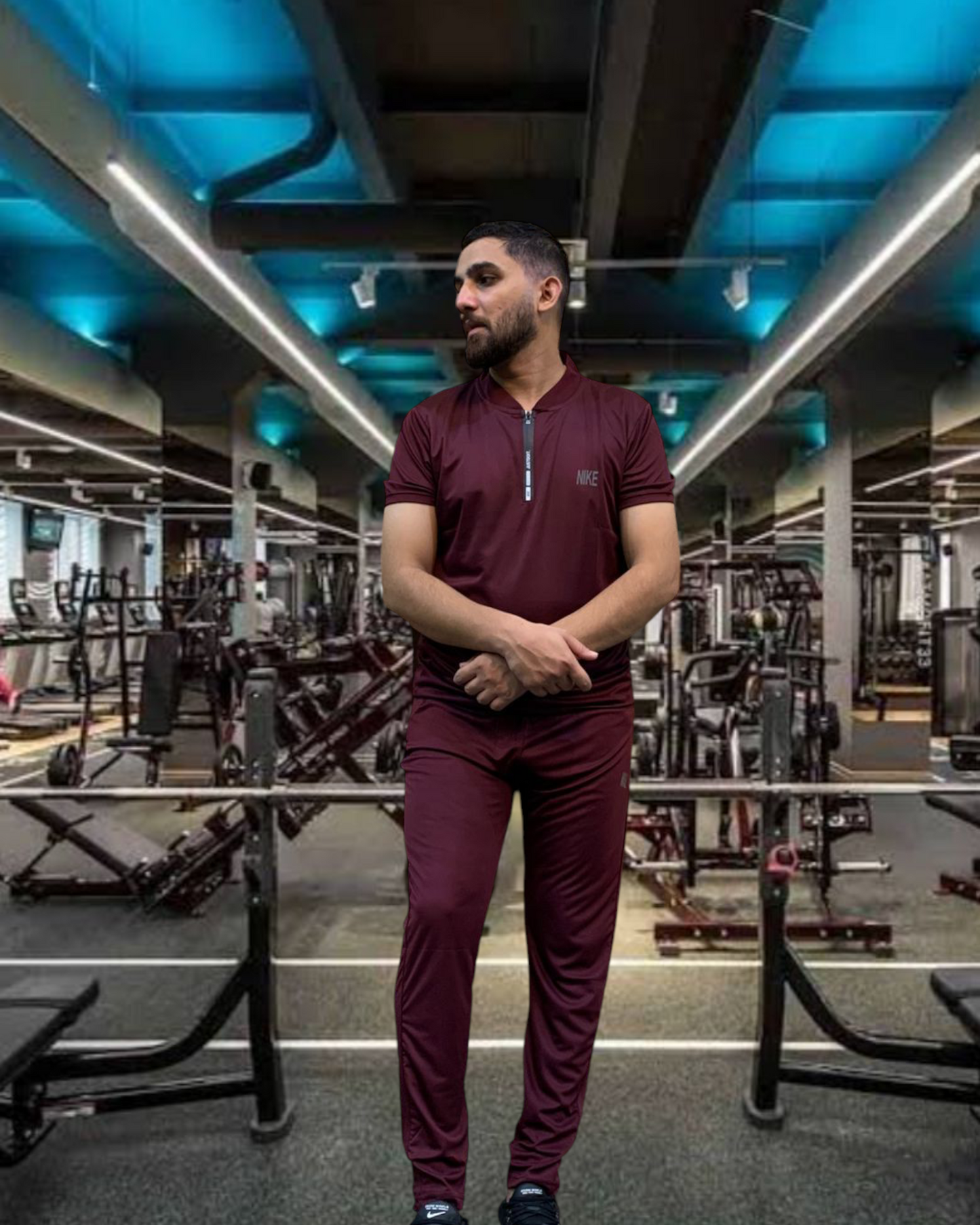 Nik - Men's Mehroon Tracksuit Neck-Zip Summer