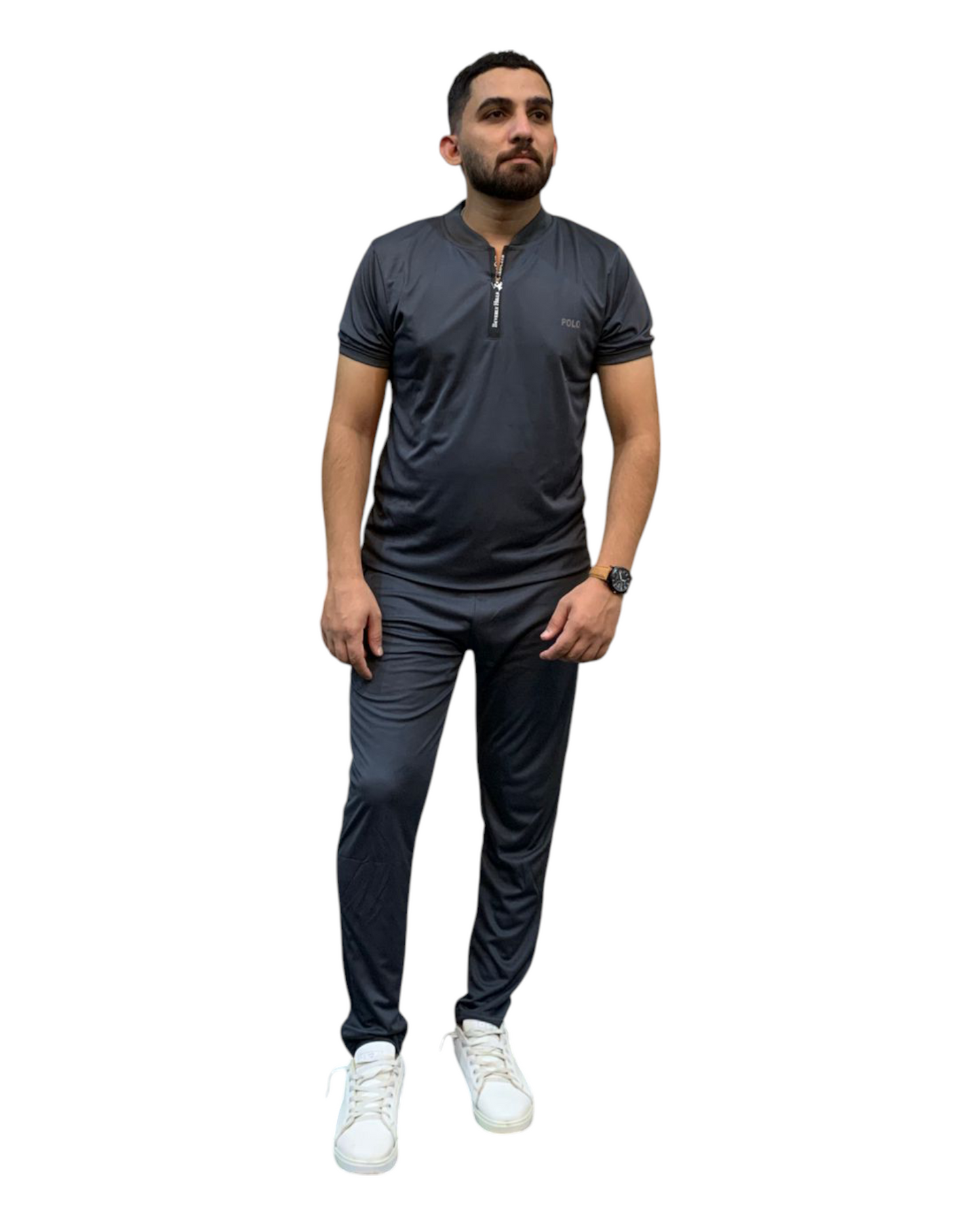 Men's Pol Grey Tracksuit Neck-Zip Summer