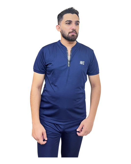 Nik Men's Navy Blue Tracksuit Neck-Zip Summer