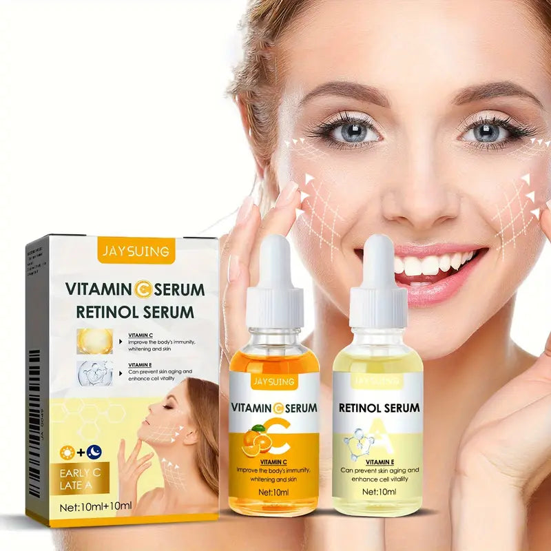 Vitamin C & Retinol Serum Duo - Hydrating & Brightening Facial Drops for All Skin Types, Glycerin & Hyaluronic Acid, Deep Moisture & Nourishment, Even Skin Tone, Beauty Routine Essentials Vitamin C Retinol
