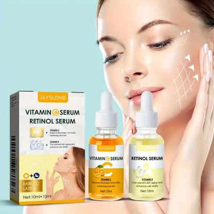 Vitamin C & Retinol Serum Duo - Hydrating & Brightening Facial Drops for All Skin Types, Glycerin & Hyaluronic Acid, Deep Moisture & Nourishment, Even Skin Tone, Beauty Routine Essentials Vitamin C Retinol