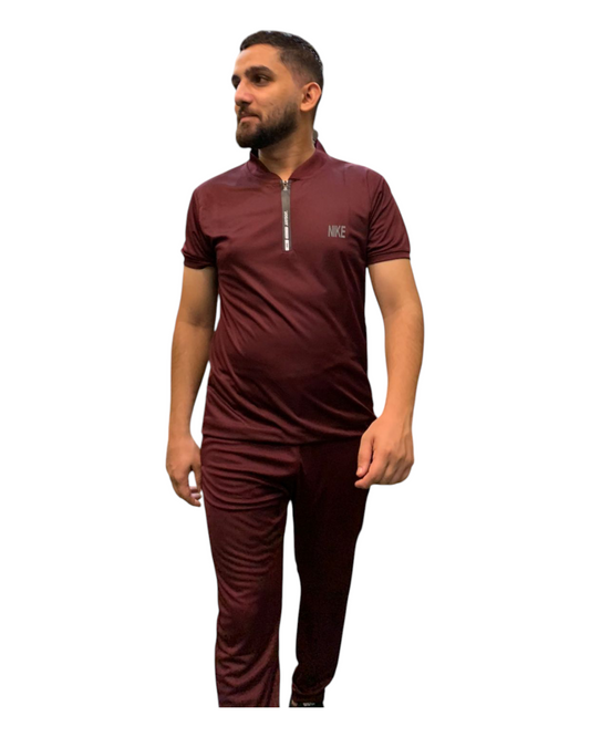 Nik - Men's Mehroon Tracksuit Neck-Zip Summer