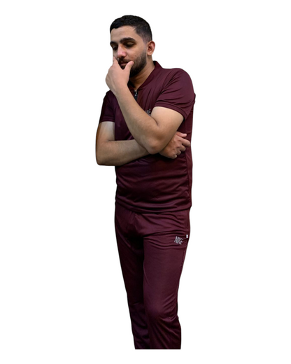 Nik - Men's Mehroon Tracksuit Neck-Zip Summer