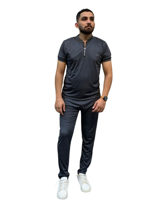 Men's Pol Grey Tracksuit Neck-Zip Summer