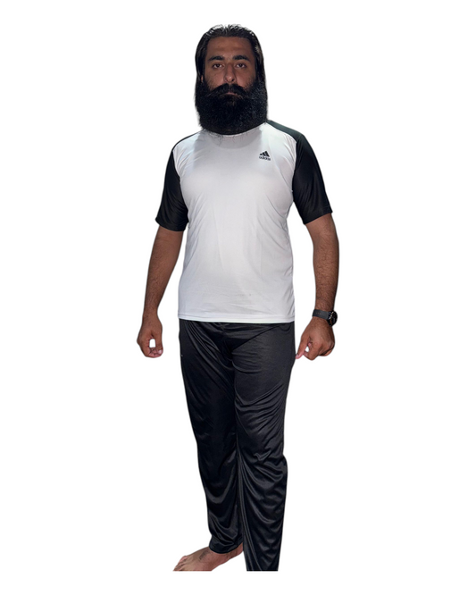 Adi White & Black Summer Dri-Fif Tracksuit For Men