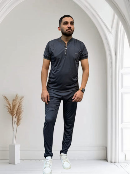 Men's Pol Grey Tracksuit Neck-Zip Summer