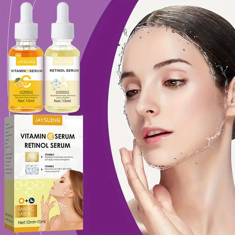 Vitamin C & Retinol Serum Duo - Hydrating & Brightening Facial Drops for All Skin Types, Glycerin & Hyaluronic Acid, Deep Moisture & Nourishment, Even Skin Tone, Beauty Routine Essentials Vitamin C Retinol
