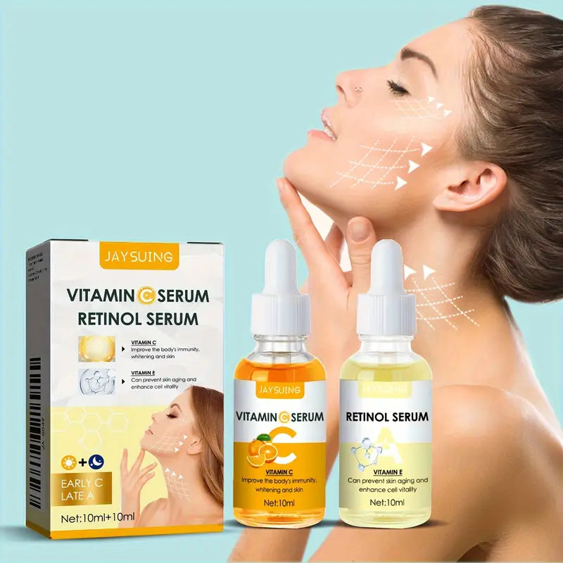 Vitamin C & Retinol Serum Duo - Hydrating & Brightening Facial Drops for All Skin Types, Glycerin & Hyaluronic Acid, Deep Moisture & Nourishment, Even Skin Tone, Beauty Routine Essentials Vitamin C Retinol