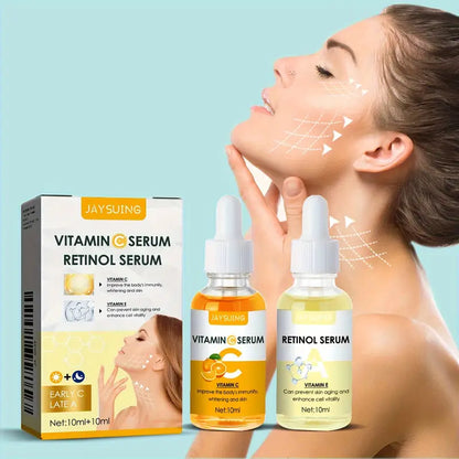 Vitamin C & Retinol Serum Duo - Hydrating & Brightening Facial Drops for All Skin Types, Glycerin & Hyaluronic Acid, Deep Moisture & Nourishment, Even Skin Tone, Beauty Routine Essentials Vitamin C Retinol